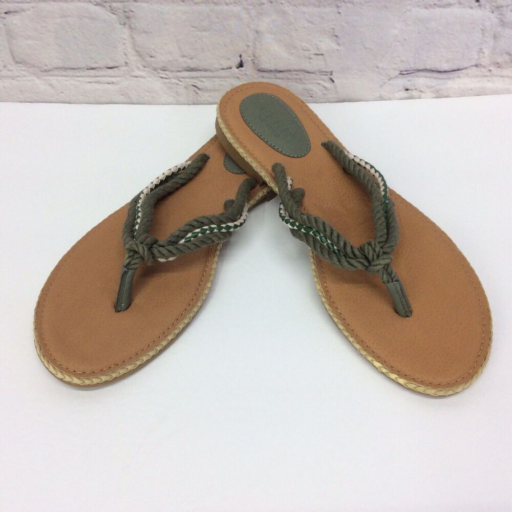 Sperry Top Sider Thong Sandals Women's Size 6 Green/Cream Nautical Braided Strap